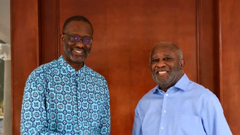 Tidjane Thiam et Laurent Gbagbo à Mama le 24 février 2024.