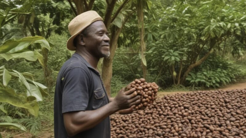 Planteur de Cacao ivoirien, seule l'image est générée par l'iA