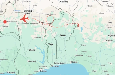 trajectoire de l'avion nigérian jusqu'à Bobo-diuoulasso au burkina faso