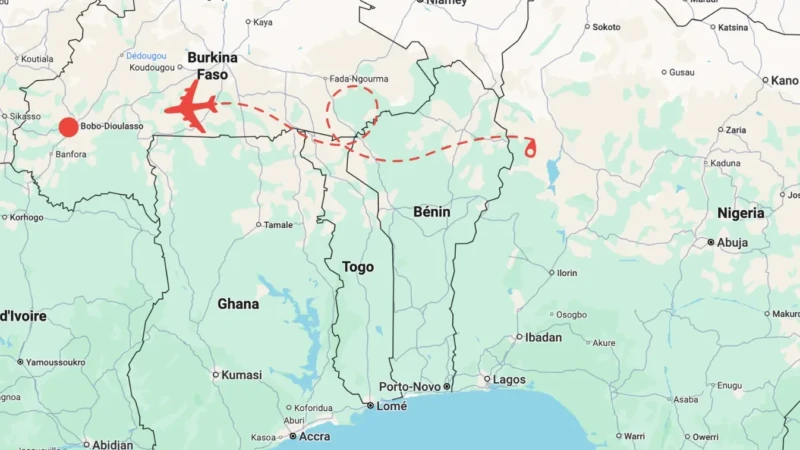trajectoire de l'avion nigérian jusqu'à Bobo-diuoulasso au burkina faso