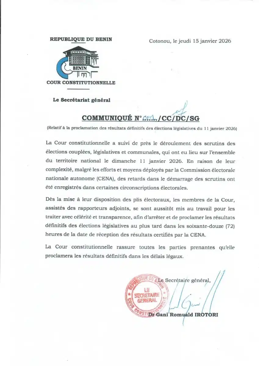 Législatives au Bénin : La Cour constitutionnelle rassure pour les résultats