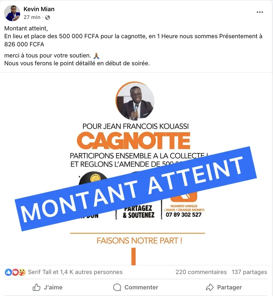 Kevin Mian - kagnote jean-françaois kouassi