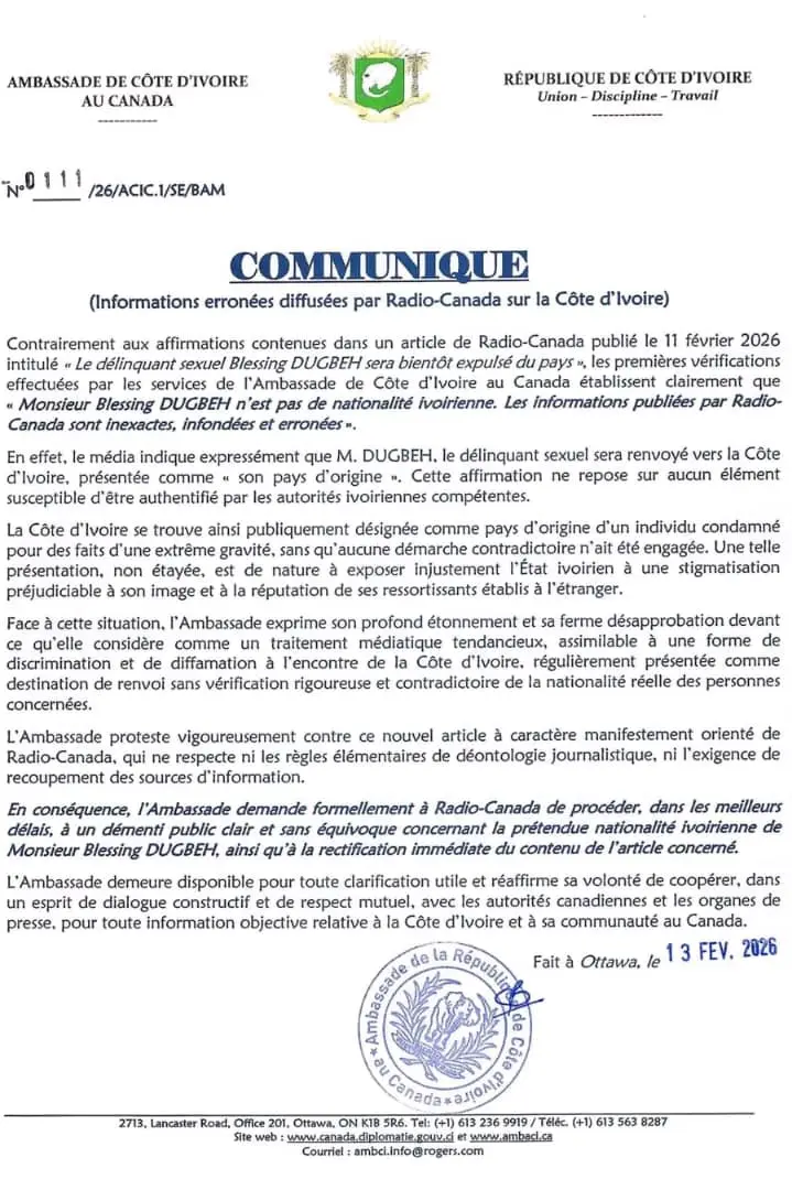 Canada : expulsion de Blessing Dugbeh condamné pour crimes sexuels Canada : expulsion de Blessing Dugbeh condamné pour crimes sexuels - Afrique sur 7