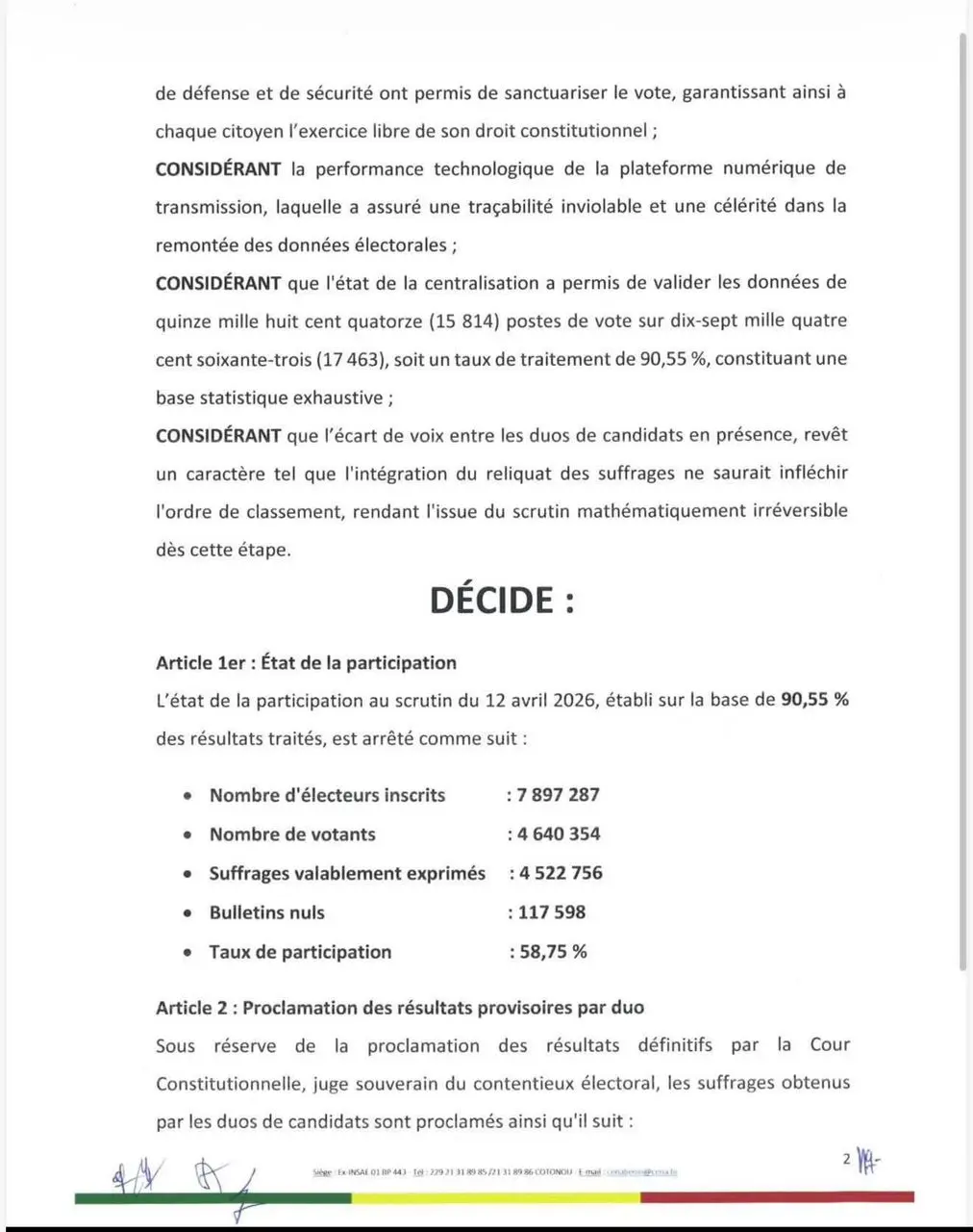Résultats de la Présidentielle au Bénin 2
