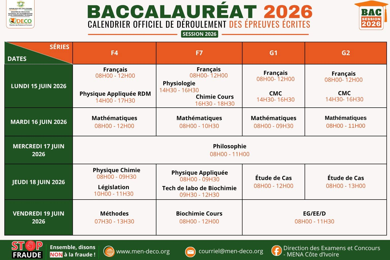 Côte d'Ivoire : calendrier des épreuves écrites du Bac 2026 - Afrique sur 7