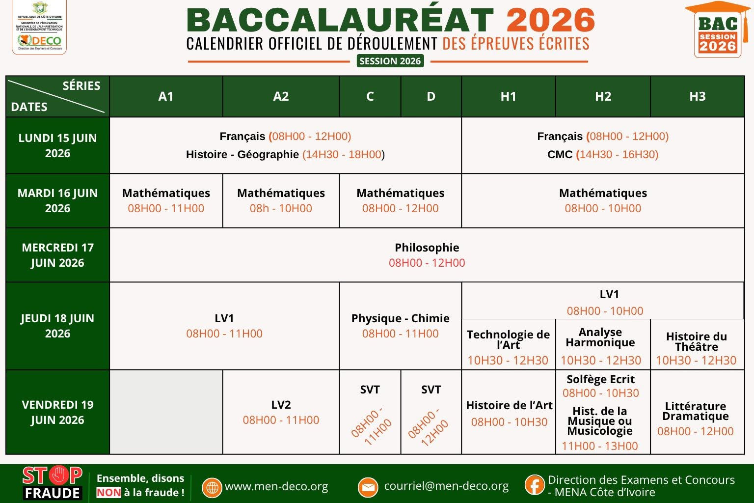 Côte d'Ivoire : calendrier des épreuves écrites du Bac 2026 - Afrique sur 7