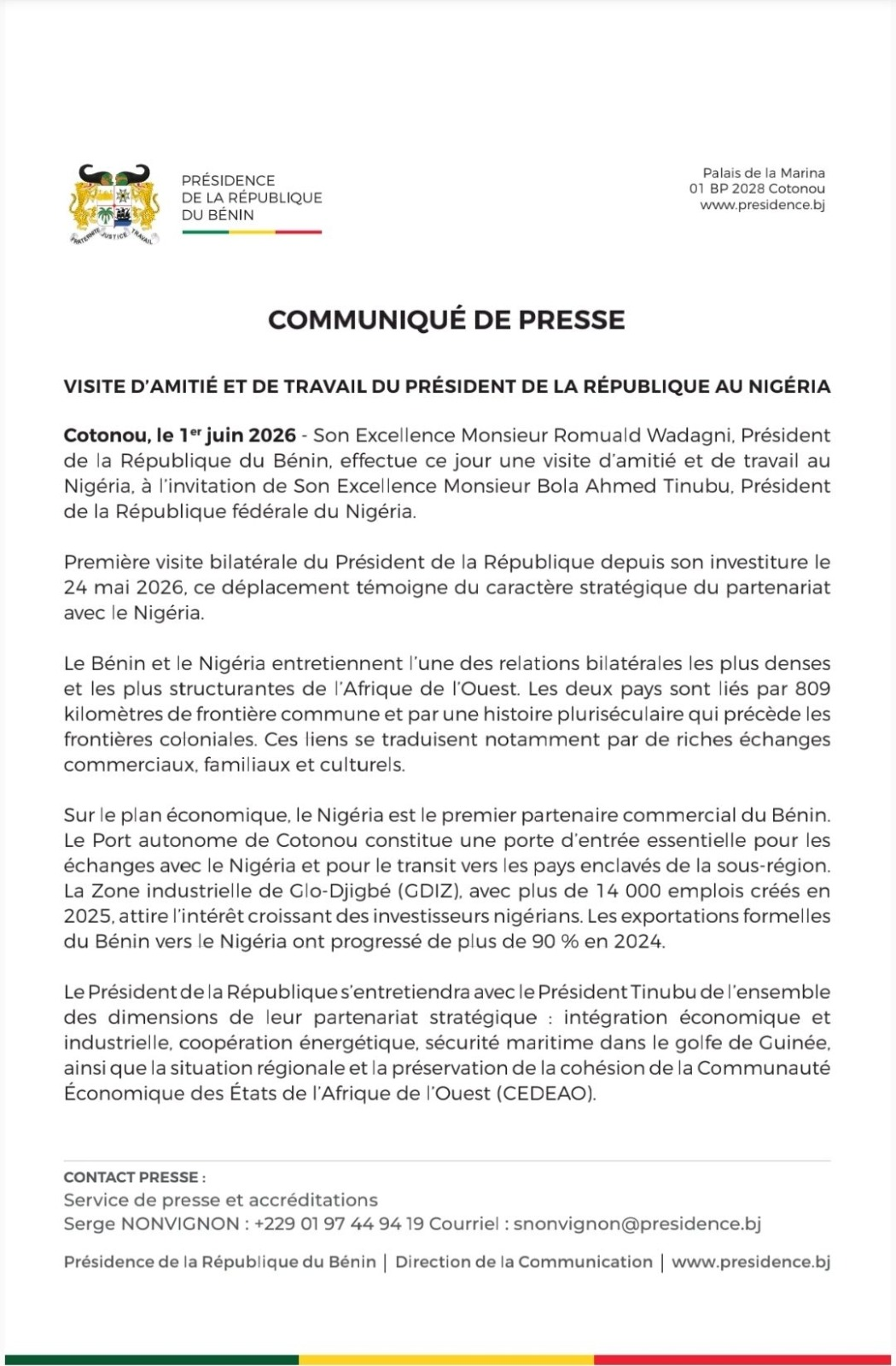 Bénin : Romuald Wadagni en visite au Nigeria - Afrique sur 7