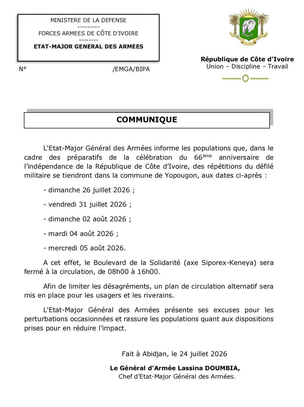 Côte d'Ivoire : l'armée annonce la fermeture de l'axe Siporex-Keneya Côte d'Ivoire : l'armée annonce la fermeture de l'axe Siporex-Keneya - Afrique sur 7