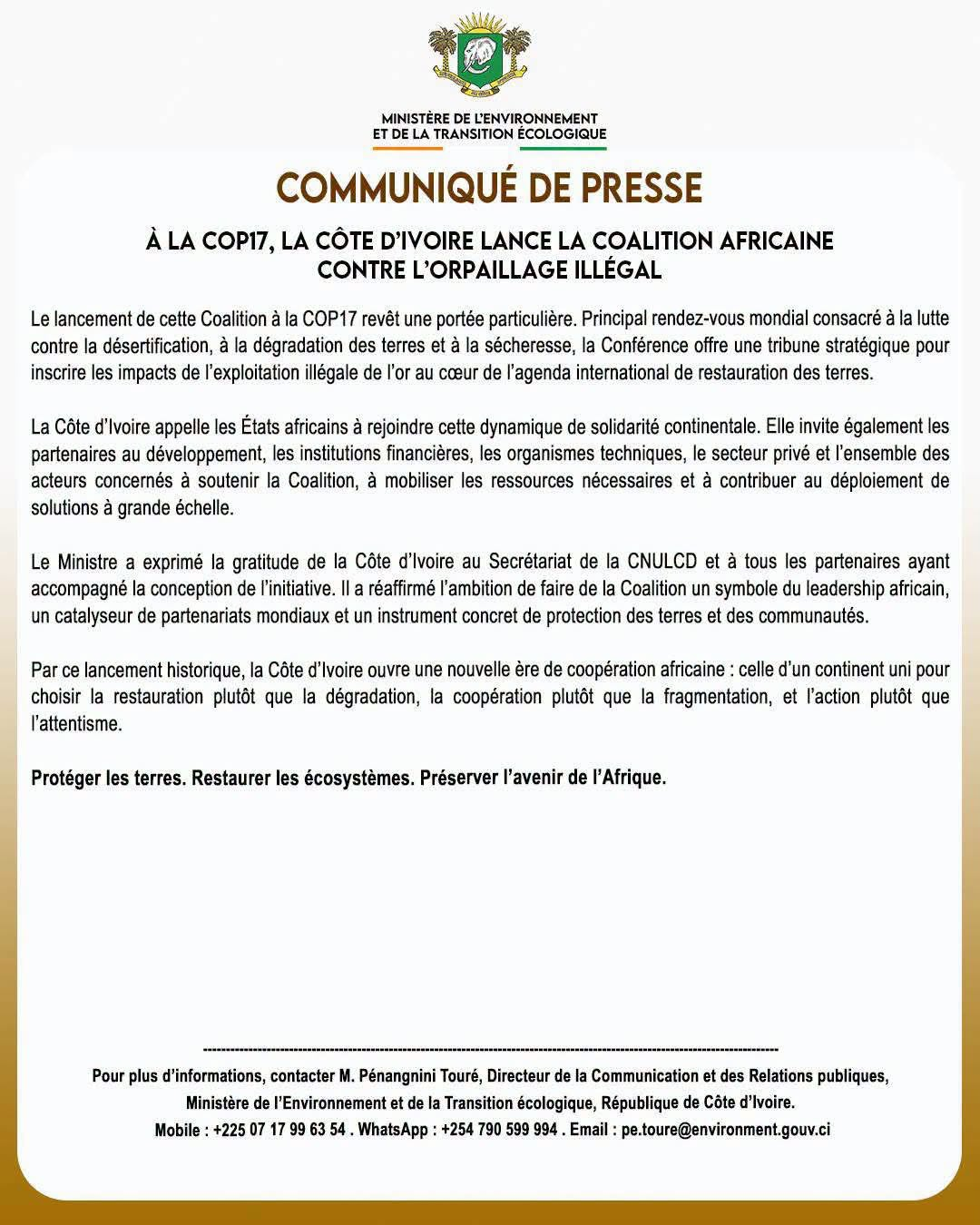 COP17 : la Côte d'Ivoire lance la Coalition africaine contre l'orpaillage illégal COP17 : la Côte d'Ivoire lance la Coalition africaine contre l'orpaillage illégal - Afrique sur 7