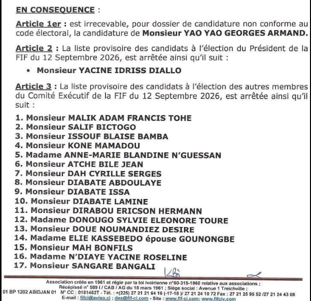 Élection à la FIF : Yacine Idriss Diallo seul en lice Élection à la FIF : Yacine Idriss Diallo seul en lice - Afrique sur 7