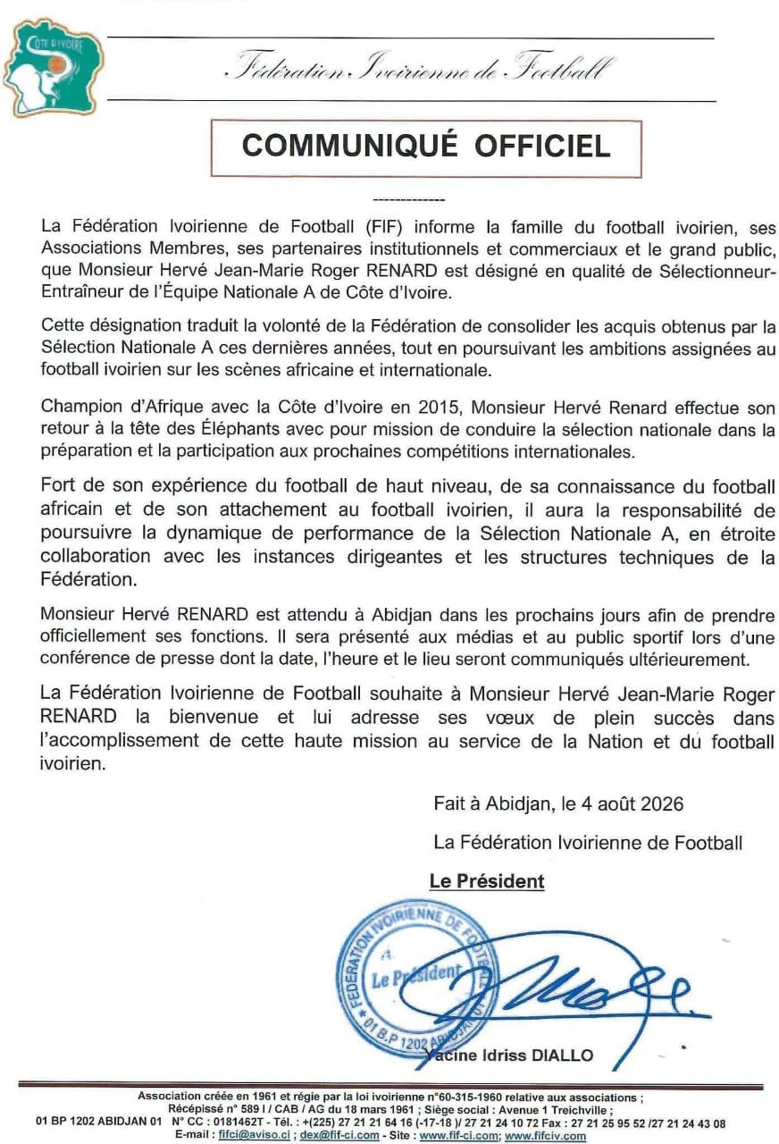Côte d'Ivoire : officiel, Hervé Renard remplace Emerse Faé - Afrique sur 7