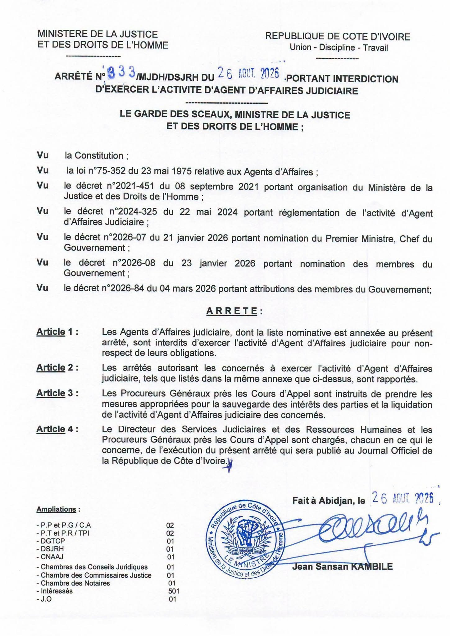 Côte d'Ivoire : 501 Agents d'Affaires judiciaire interdits d'activité - Afrique sur 7