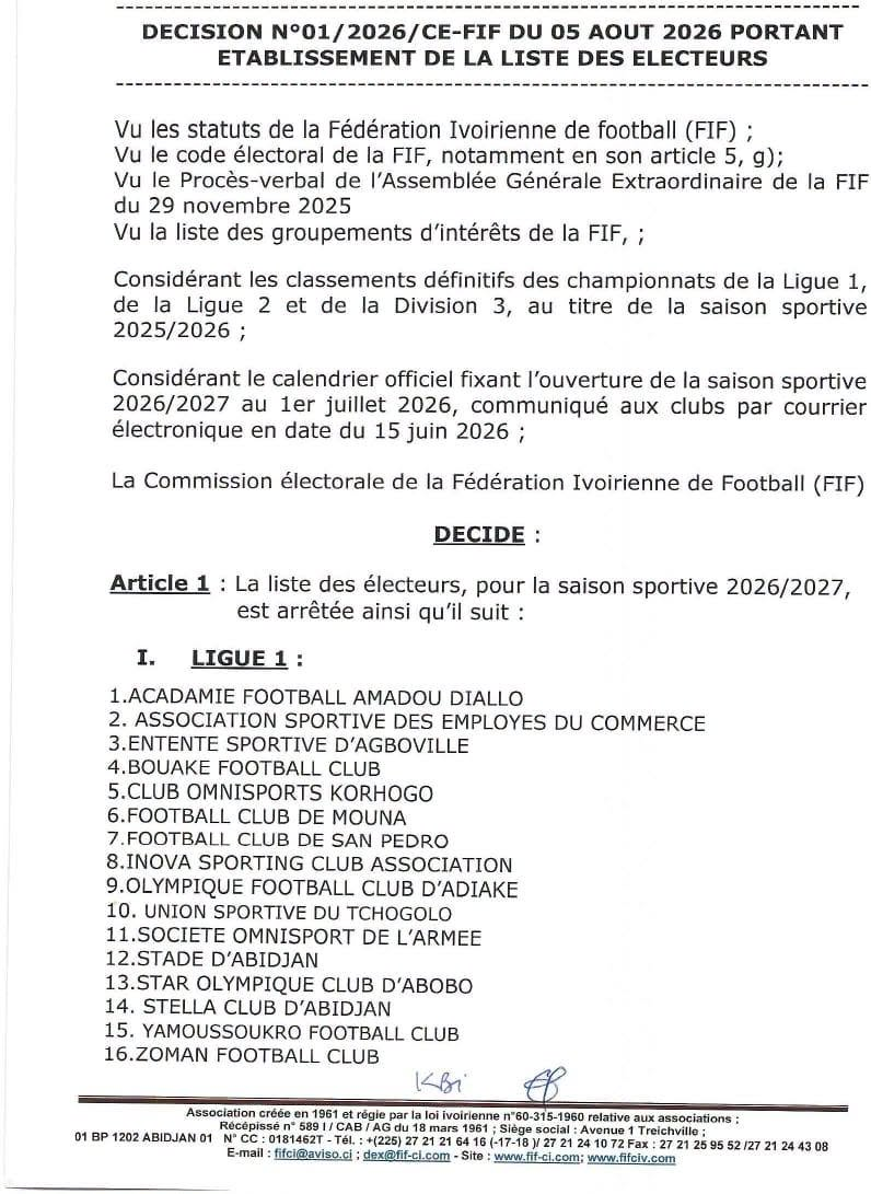 Election à la FIF : la liste des électeurs publiée Election à la FIF : la liste des électeurs publiée - Afrique sur 7