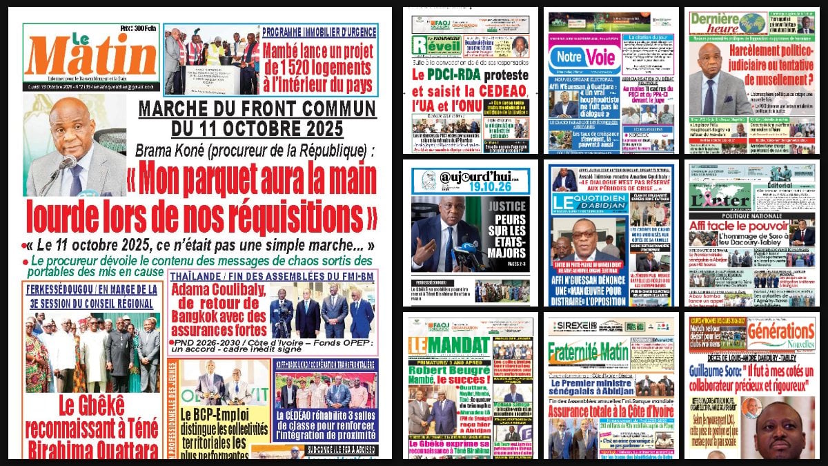 Titrologie du 19 octobre 2026 : montage des unes du Matin, du Nouveau Réveil, de Notre Voie, de Dernière Heure et du Mandat