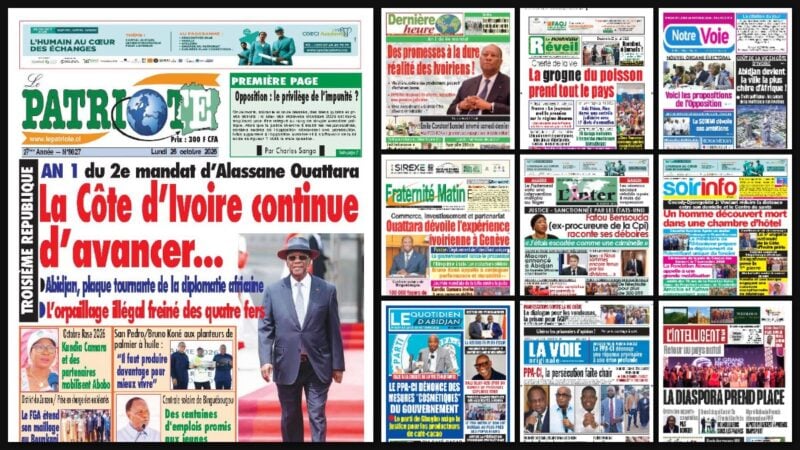 Titrologie du 26 octobre 2026 : montage des unes du Patriote, de Dernière Heure, du Nouveau Réveil, de Notre Voie et de Fraternité Matin