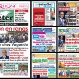 Titrologie du 8 octobre 2026 : montage des unes de L'Inter, Aujourd'hui, L'Intelligent d'Abidjan, Le Nouveau Réveil et Le Patriote