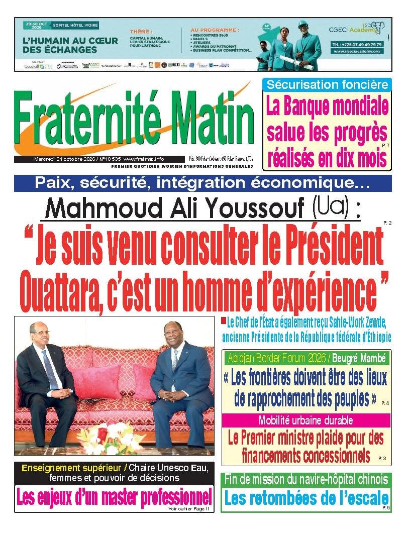 Une de Fraternité Matin du 21 octobre 2026