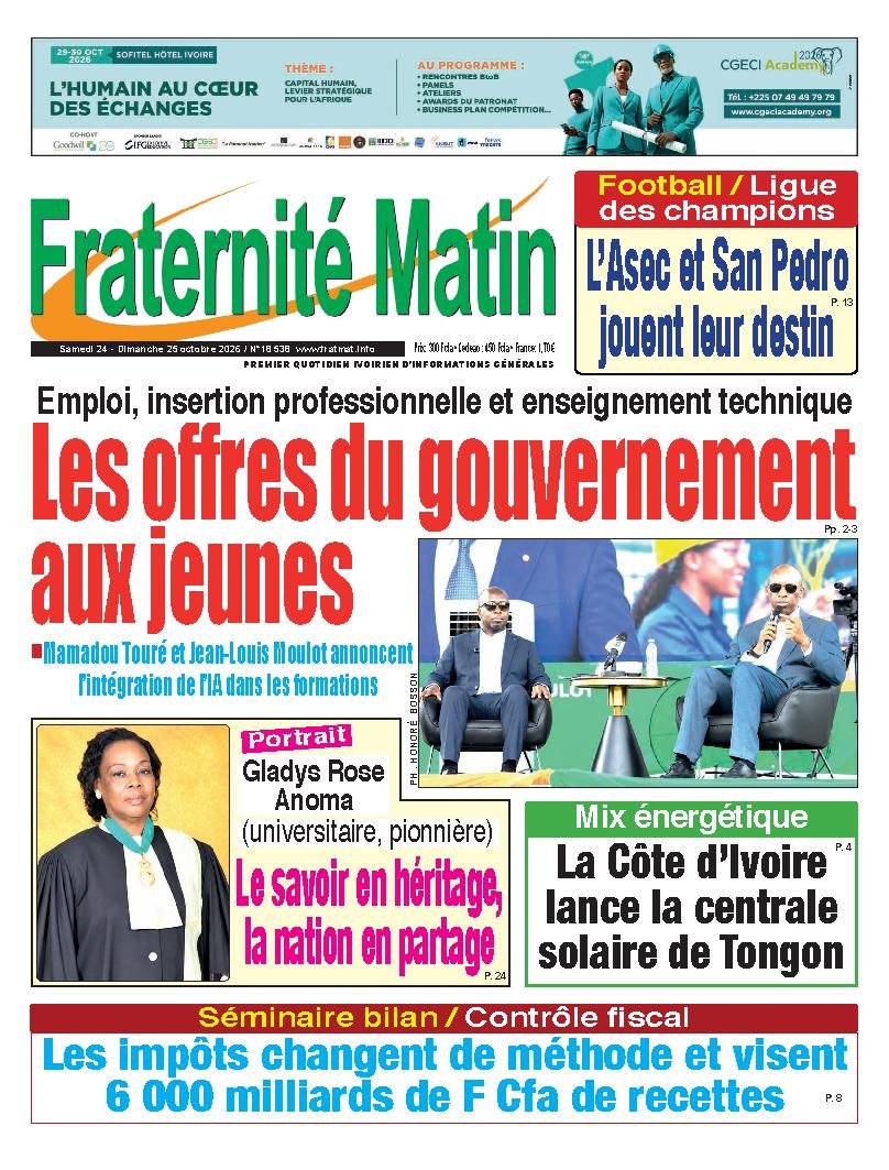 Une de Fraternité Matin du 24 octobre 2026