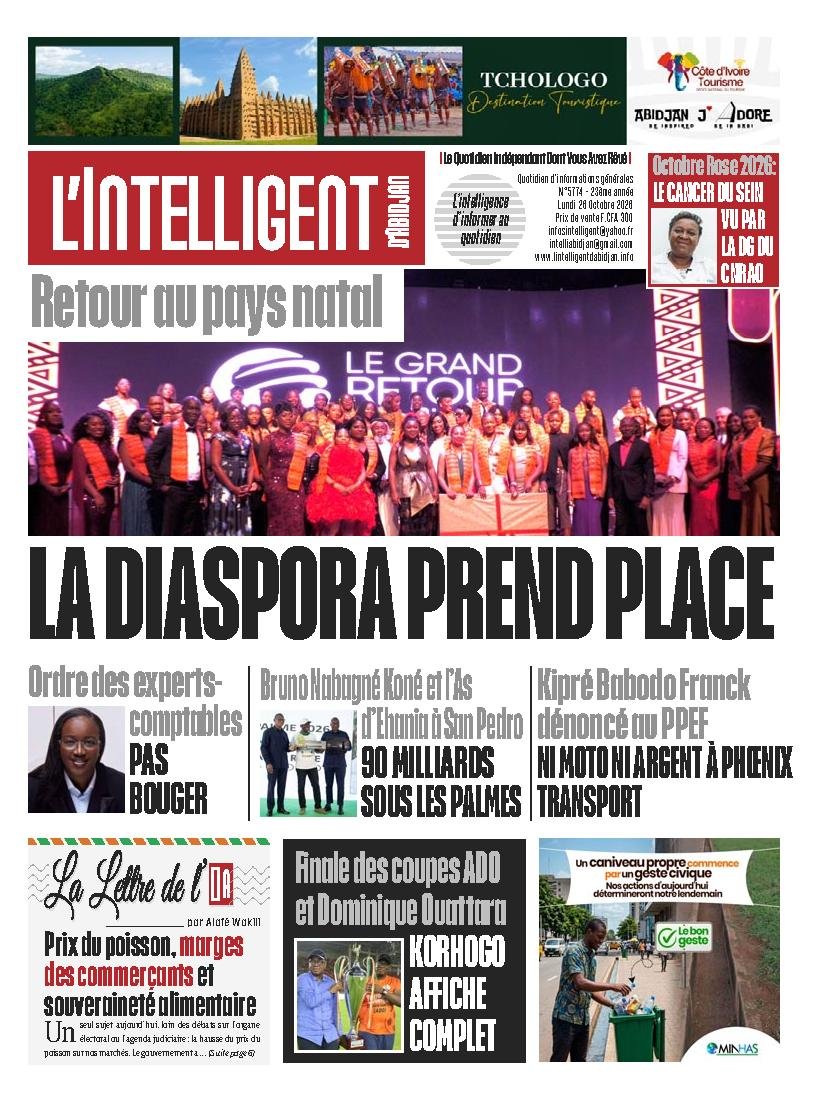 Une de L'Intelligent d'Abidjan du 26 octobre 2026