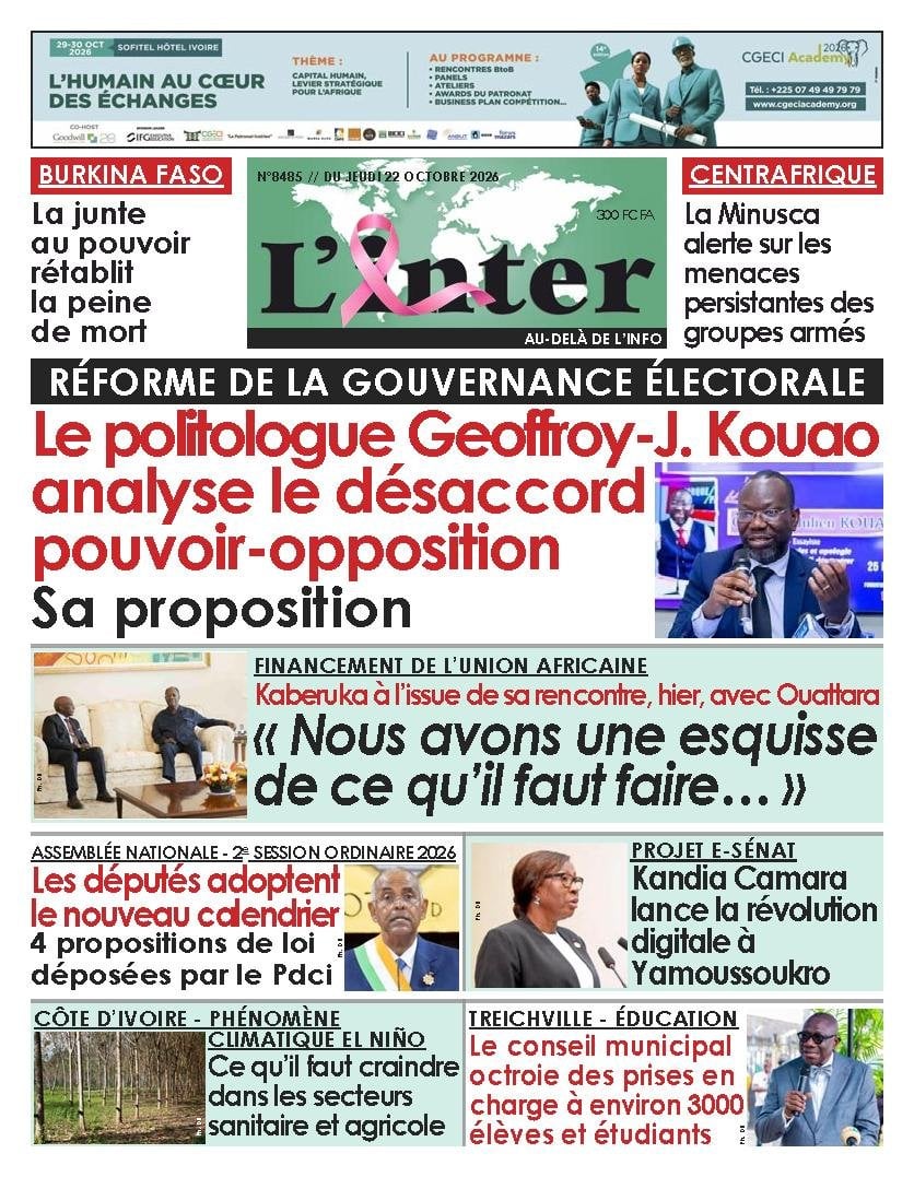 Une de L'Inter du jeudi 22 octobre 2026