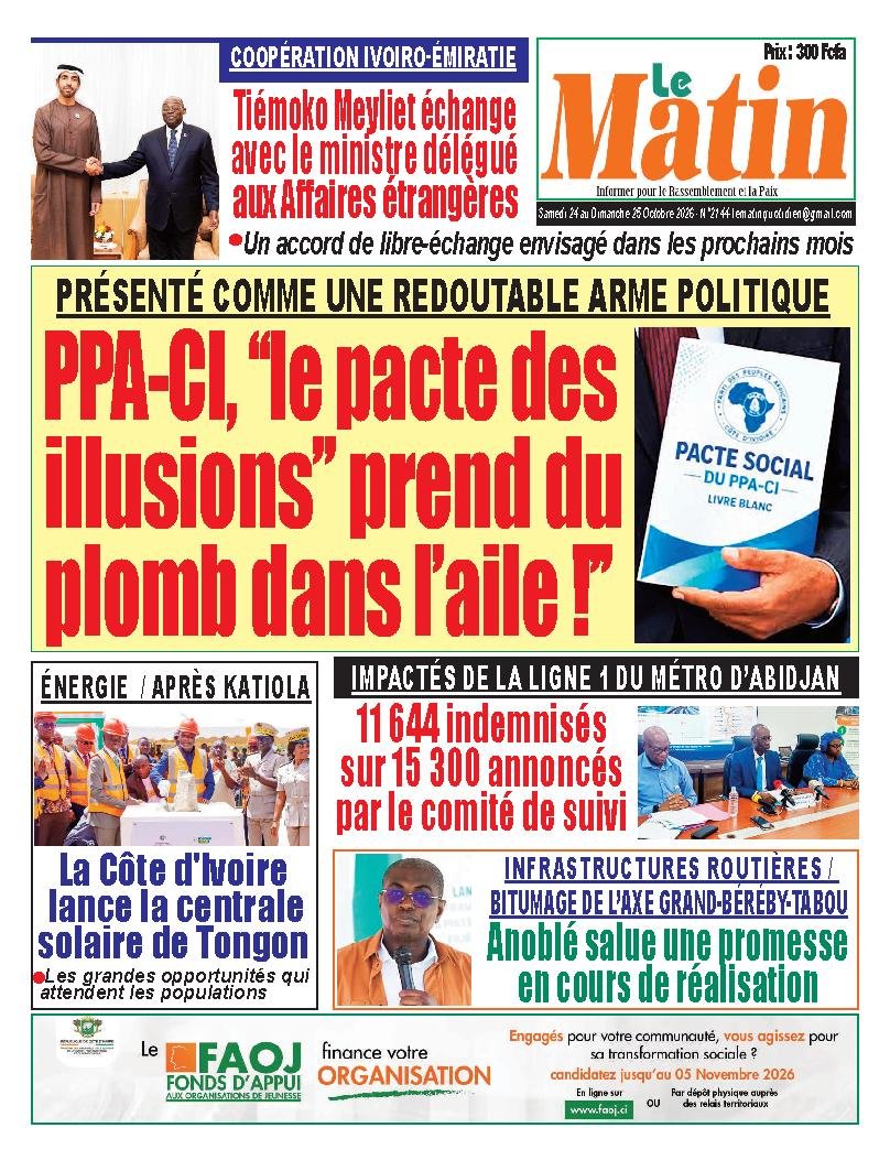 Une de Le Matin du 24 octobre 2026