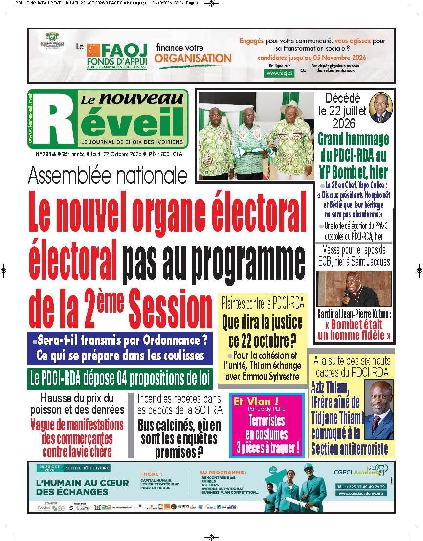 Une de Le Nouveau Réveil du jeudi 22 octobre 2026