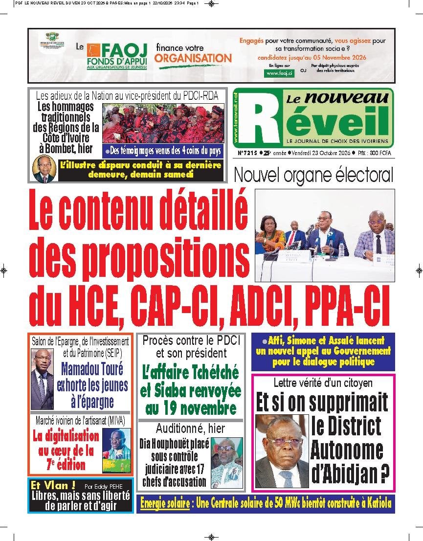 Une de Le Nouveau Réveil du 23 octobre 2026