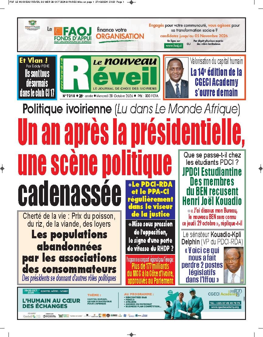 Une de Le Nouveau Réveil du 28 octobre 2026