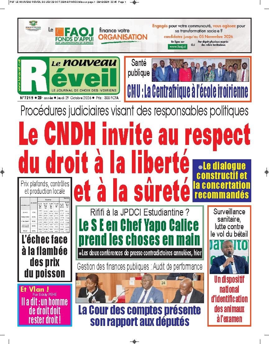 Une de Le Nouveau Réveil du 29 octobre 2026