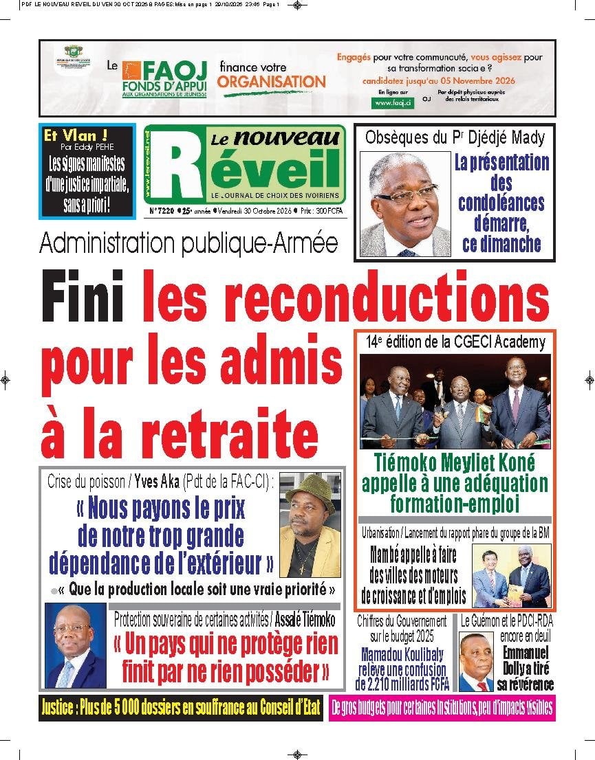 Une du Nouveau Réveil du 30 octobre 2026
