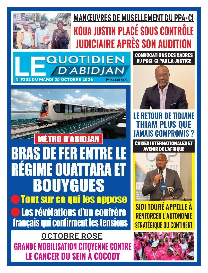 Une de Le Quotidien d'Abidjan du 20 octobre 2026