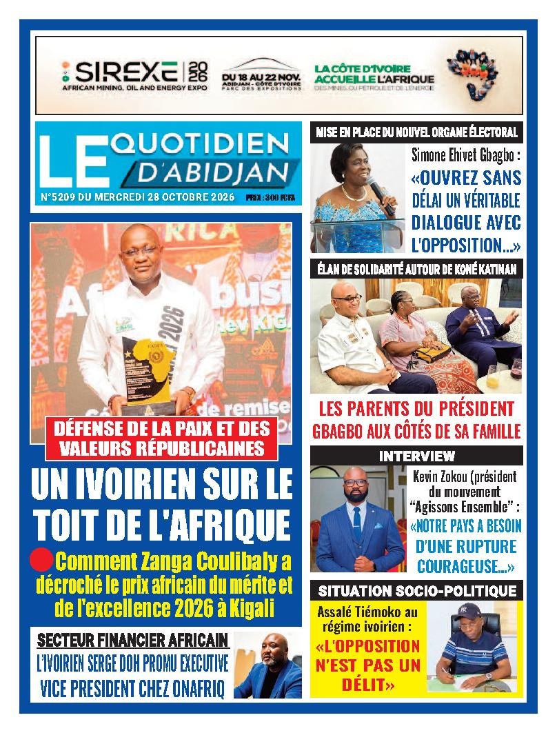 Une de Le Quotidien d'Abidjan du 28 octobre 2026