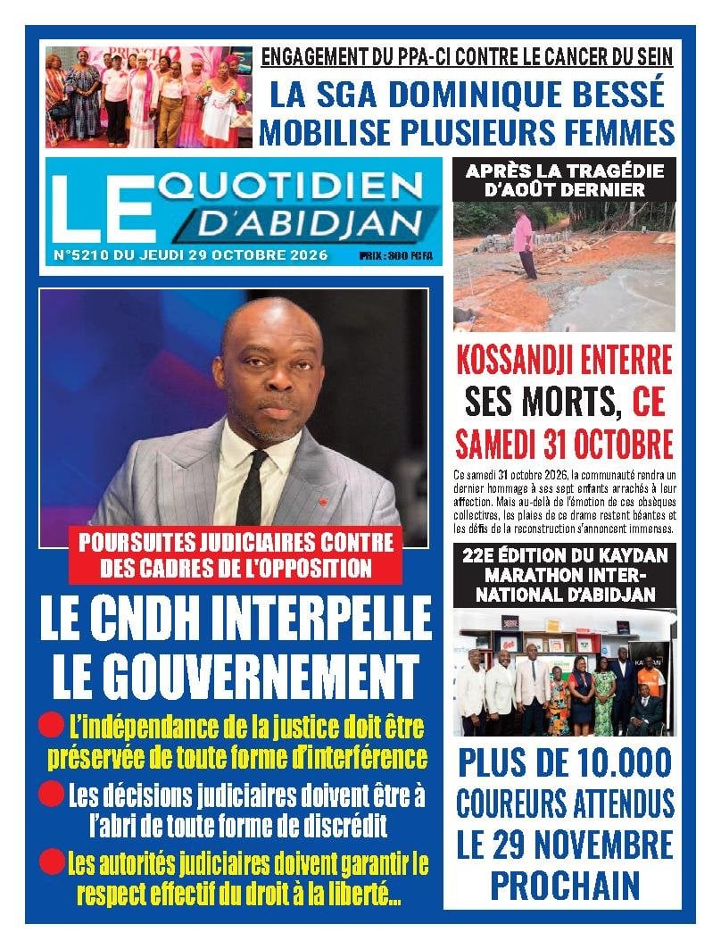 Une de Le Quotidien d'Abidjan du 29 octobre 2026