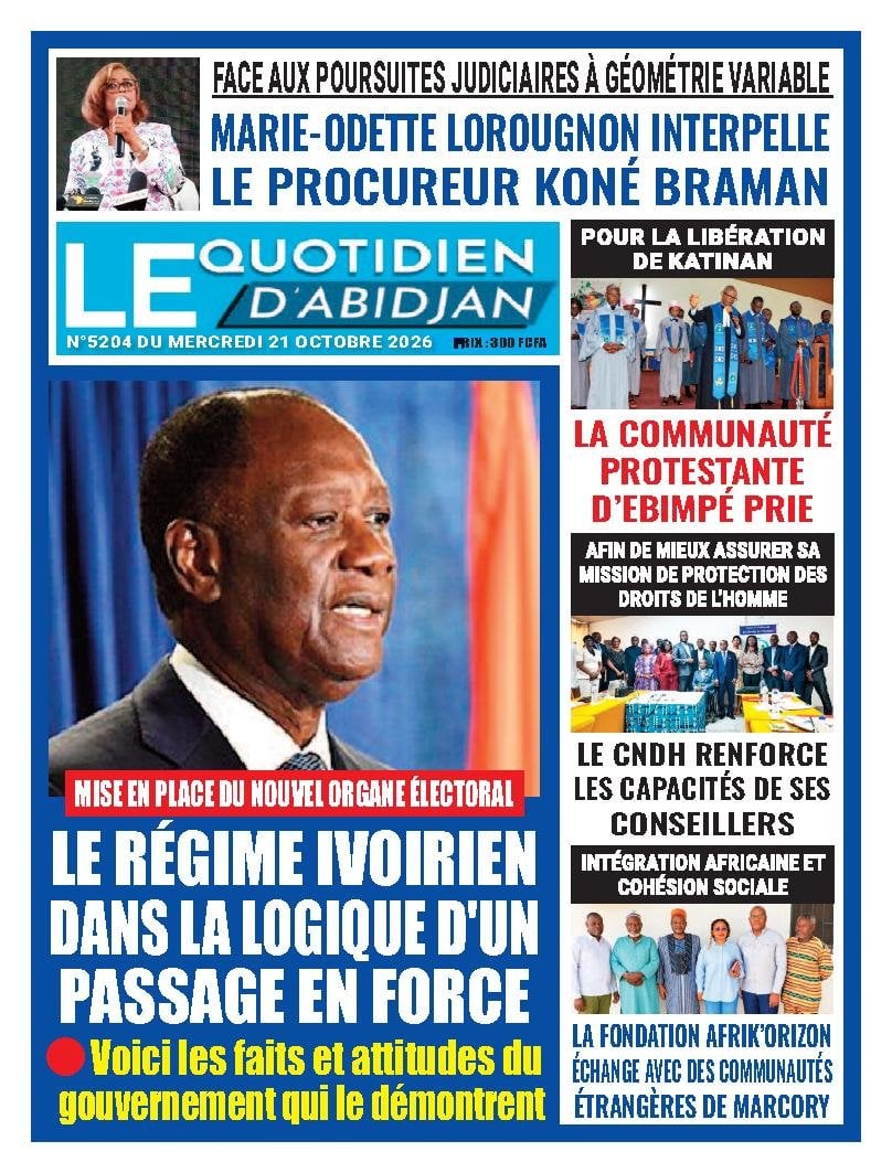 Une de Le Quotidien d'Abidjan du 21 octobre 2026