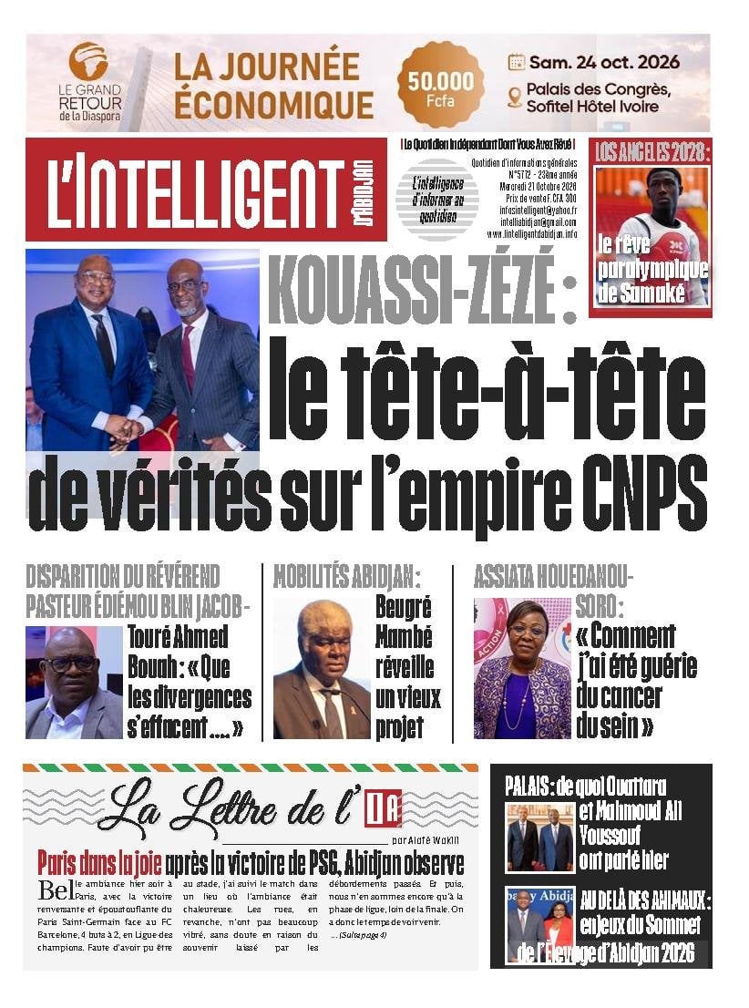 Une de L'Intelligent d'Abidjan du 21 octobre 2026