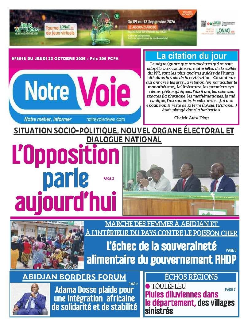 Une de Notre Voie du jeudi 22 octobre 2026