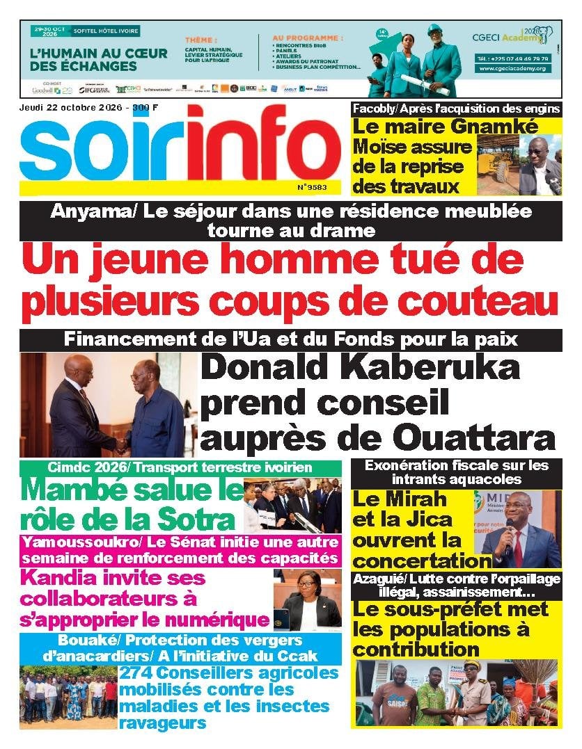 Une de Soir Info du jeudi 22 octobre 2026