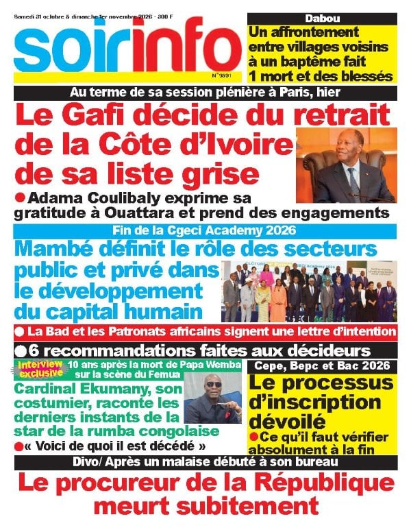 Une de Soir Info du samedi 31 octobre 2026